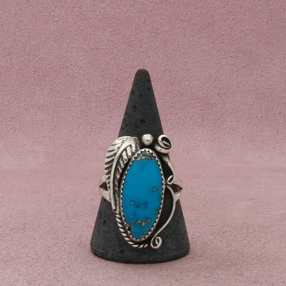 navajo sterling silver vintage turquoise feather ring size 12